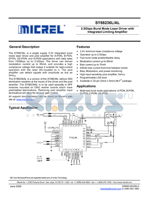 SY88236ALMGTR datasheet - 2.5Gbps Burst Mode Laser Driver with Integrated Limiting Amplifier