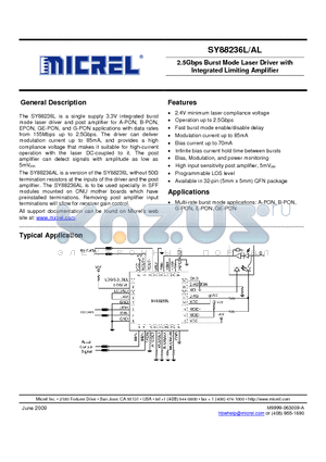 SY88236L datasheet - 2.5Gbps Burst Mode Laser Driver with