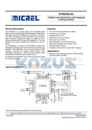 SY88232LMGTR datasheet - 2.5Gbps Laser Diode Driver with Integrated Limiting Amplifier