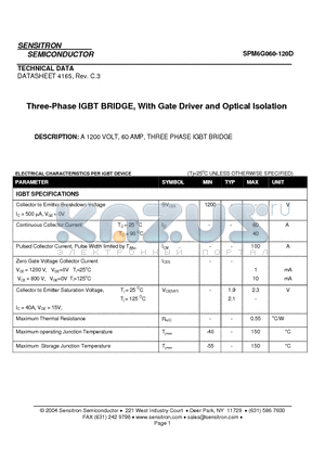 SPM6G060-120D_08 datasheet - Three-Phase IGBT BRIDGE, With Gate Driver and Optical Isolation