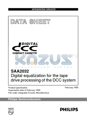 SAA2032 datasheet - Digital equalization for the tape drive processing of the DCC system