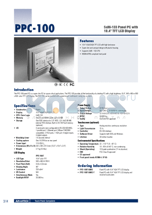 PPC-100T-BARE datasheet - 5x86-133 Panel PC with 10.4 TFT LCD Display