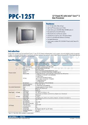 PPC-125T datasheet - 12 Panel PC with Intel^ Core 2 Duo Processor