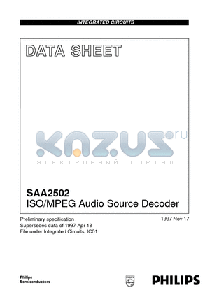 SAA2502 datasheet - ISO/MPEG Audio Source Decoder