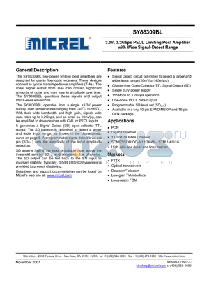 SY88309BLMG datasheet - 3.3V, 3.2Gbps PECL Limiting Post Amplifier with Wide Signal-Detect Range