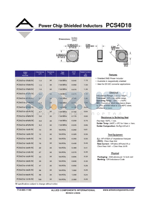 PCS4D18-2R7N-RC datasheet - Power Chip Shielded Inductors