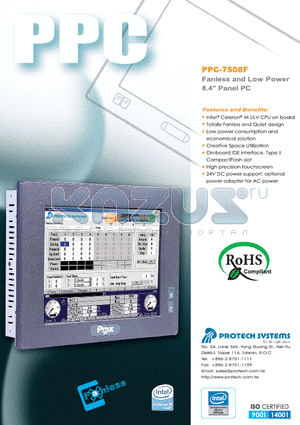 PPC-7508F datasheet - Fanless and Low Power Panel PC