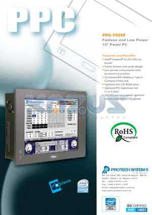 PPC-7505F datasheet - Fanless and Low Power Panel PC