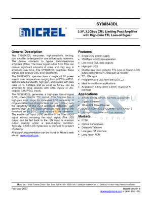 SY88343DL datasheet - 3.3V, 3.2Gbps CML Limiting Post Amplifier