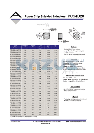 PCS4D28-180T-RC datasheet - Power Chip Shielded Inductors