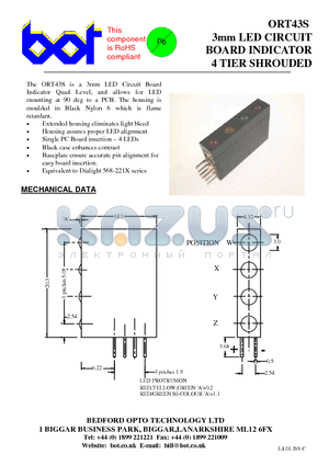 ORT43SORBCO datasheet - 3mm LED CIRCUIT BOARD INDICATOR 4 TIER SHROUDED