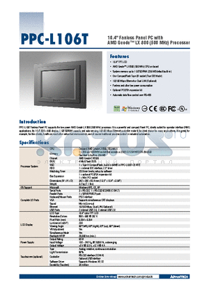PPC-L106T-R70-XE datasheet - 10.4 Fanless Panel PC with AMD Geode LX 800 (500 MHz) Processor