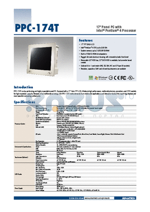 PPC-174WL-MT datasheet - 17 Panel PC with Intel^ Pentium^ 4 Processor