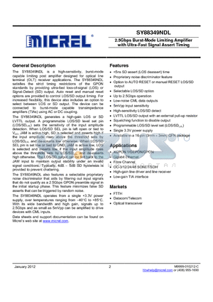 SY88349NDL datasheet - 2.5Gbps Burst-Mode Limiting Amplifier