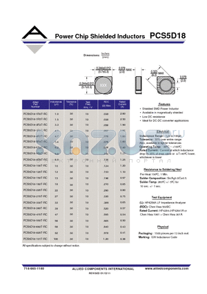 PCS5D18-101T-RC datasheet - Power Chip Shielded Inductors