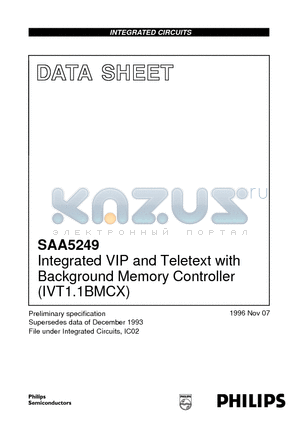 SAA5249GP/E datasheet - Integrated VIP and Teletext with Background Memory Controller IVT1.1BMCX