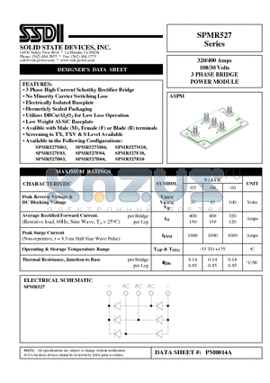 SPMR527B10 datasheet - 320/400 Amps 100/30 Volts 3 PHASE BRIDGE POWER MODULE