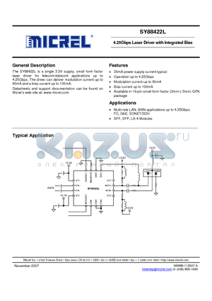 SY88422L datasheet - 4.25Gbps Laser Driver with Integrated Bias