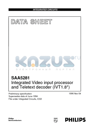 SAA5281 datasheet - Integrated Video input processor and Teletext decoder IVT1.8