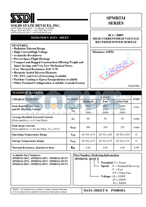 SPMR534-25FT datasheet - 60 A / 3000V HIGH CURRENT/HIGH VOLTAGE RECTIFIER POWER MODULE