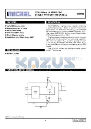 SY88702 datasheet - 5V 622Mbps LASER DIODE DRIVER WITH OUTPUT ENABLE