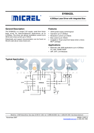 SY88422LMG datasheet - 4.25Gbps Laser Driver with Integrated Bias