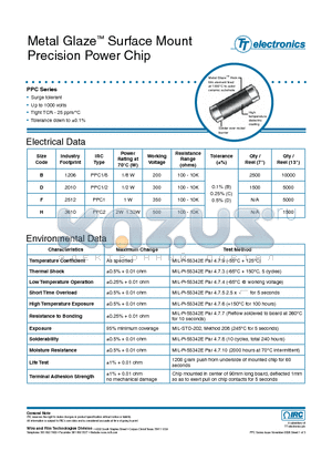 PPC11001BLF13 datasheet - Metal Glaze Surface Mount Precision Power Chip