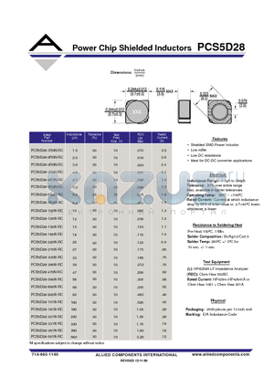 PCS5D28-101N-RC datasheet - Power Chip Shielded Inductors