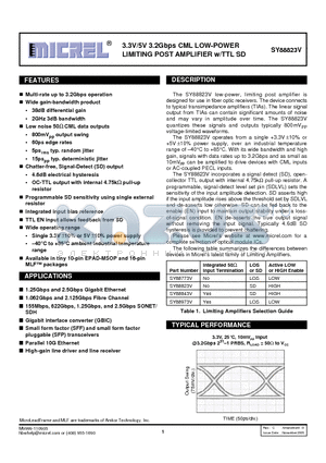 SY88773V datasheet - 3.3V/5V 3.2Gbps CML LOW-POWER LIMITING POST AMPLIFIER W/TTL SD