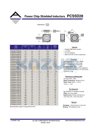 PCS5D28-101N-RC datasheet - Power Chip Shielded Inductors