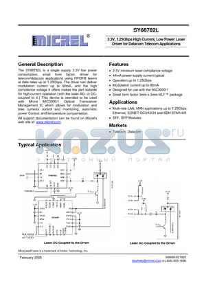 SY88782L datasheet - 3.3V, 1.25 Gbps HIgh Current, Low Power Laser Driver for Datacom Telecom Applications