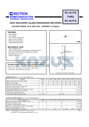 RL101FG datasheet - FAST RECOVERY GLASS PASSIVATED RECTIFIER VOLTAGE RANGE 50 to 1000 Volts CURRENT 1.0 Ampere