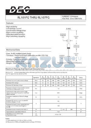 RL101FG datasheet - CURRENT 1.0 Ampere VOLTAGE 50 to 1000 Volts