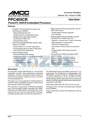 PPC405CR-3BC266C datasheet - PowerPC 405CR Embedded Processor