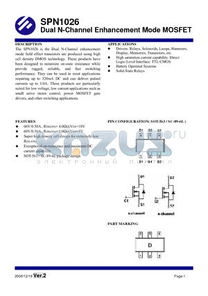 SPN1026S56RG datasheet - Dual N-Channel Enhancement Mode MOSFET