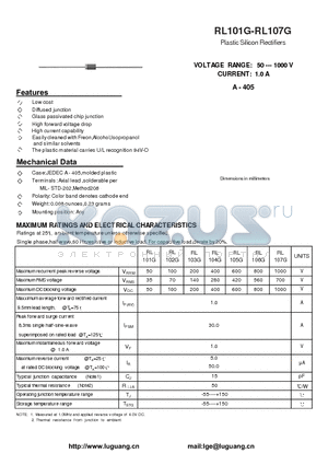 RL101G datasheet - Plastic Silicon Rectifiers