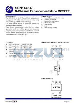 SPN1443AS35RG datasheet - N-Channel Enhancement Mode MOSFET