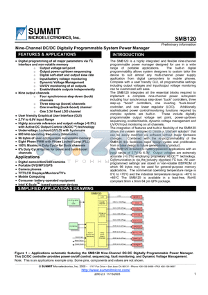 SMB120 datasheet - Nine-Channel DC/DC Digitally Programmable System Power Manager