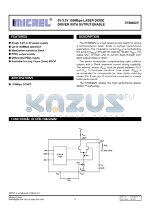 SY88822VKCTR datasheet - 5V/3.3V 155Mbps LASER DIODE DRIVER WITH OUTPUT ENABLE