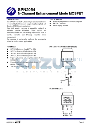 SPN2054T252RG datasheet - N-Channel Enhancement Mode MOSFET