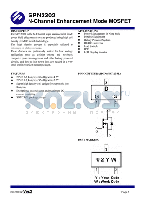 SPN2302 datasheet - N-Channel Enhancement Mode MOSFET