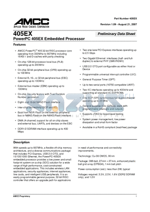 PPC405EX-SPAFFFTX datasheet - PowerPC 405EX Embedded Processor