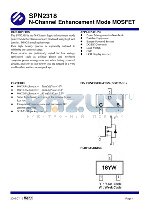 SPN2318S23RGB datasheet - N-Channel Enhancement Mode MOSFET