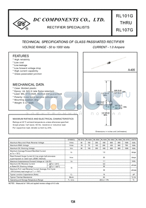 RL102G datasheet - TECHNIAL SPECIFICATIONS OF GLASS PASSIVATED RECTIFIER