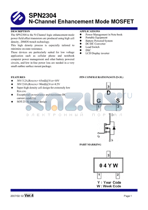 SPN2304 datasheet - N-Channel Enhancement Mode MOSFET