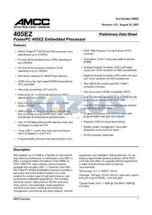 PPC405EZ-CSAFFFTX datasheet - PowerPC 405EZ Embedded Processor