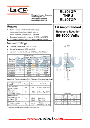RL102GP datasheet - 1.0Amp standard recovery rectifier 50-1000 volts