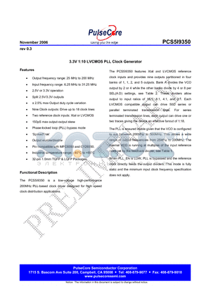 PCS5I9350 datasheet - 3.3V 1:10 LVCMOS PLL Clock Generator