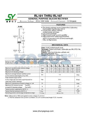 RL103 datasheet - GENERAL PURPOSE SILICON RECTIFIER