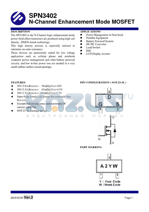 SPN3402 datasheet - N-Channel Enhancement Mode MOSFET